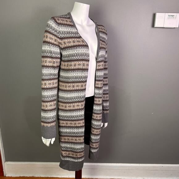 Talbots sweater cardigan large longline fair isle long nordic blanket - Picture 1 of 12